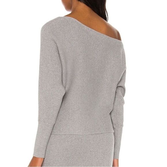 bobi Black Gray Chic Off-Shoulder Knit Long Sleeve Ribbed Sweater New Size Large - Picture 2 of 11